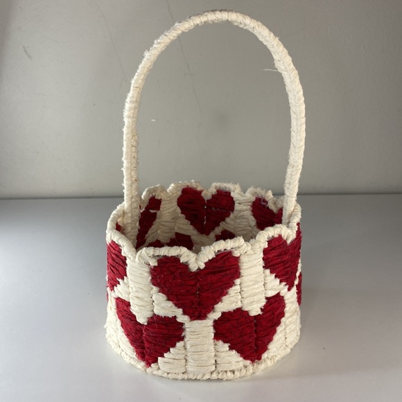 Beautiful Handmade Crochet Red Hearts White Basket - Picture 3 of 7